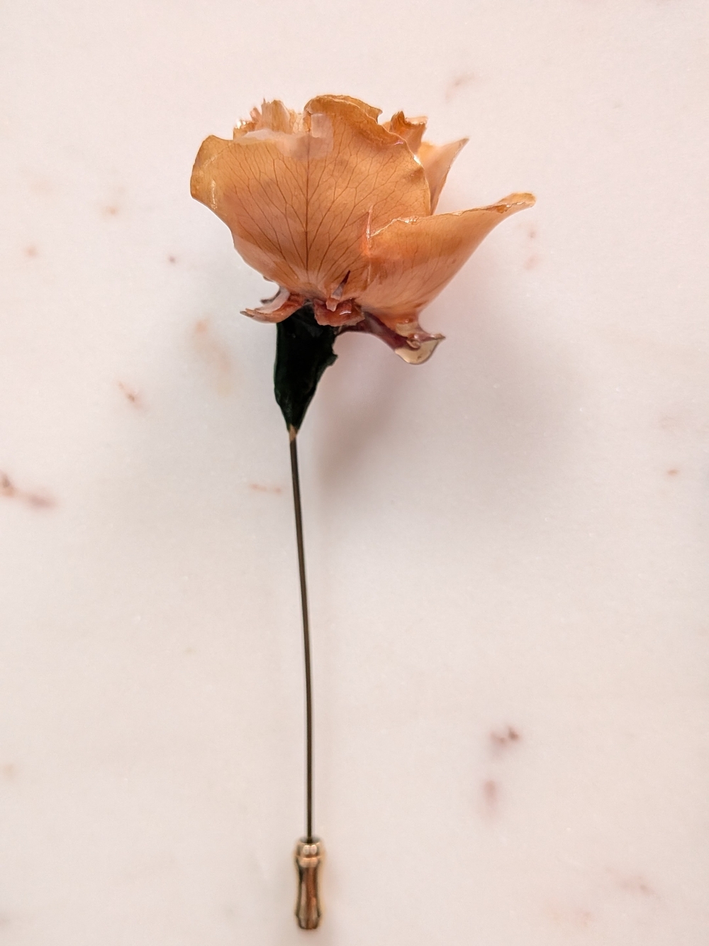 Vintage 1980s Real Rose Preserved Resin Dipped Stick Pin Gold Tone